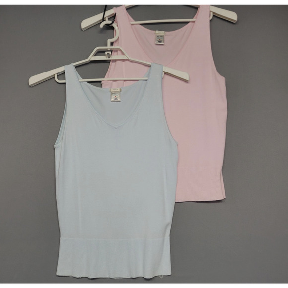 Old Navy Sweater Tank Womens Medium Lot of 2 Blue Pink Perfect Fit Knit V Neck - Picture 1 of 11